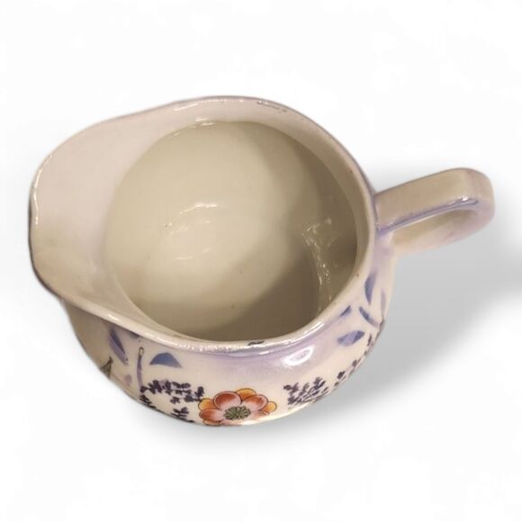 Creamer Pitcher Jug Ceramic with Hand-Painted Flowers and Iridescent Glaze 2.25" - Picture 8 of 8